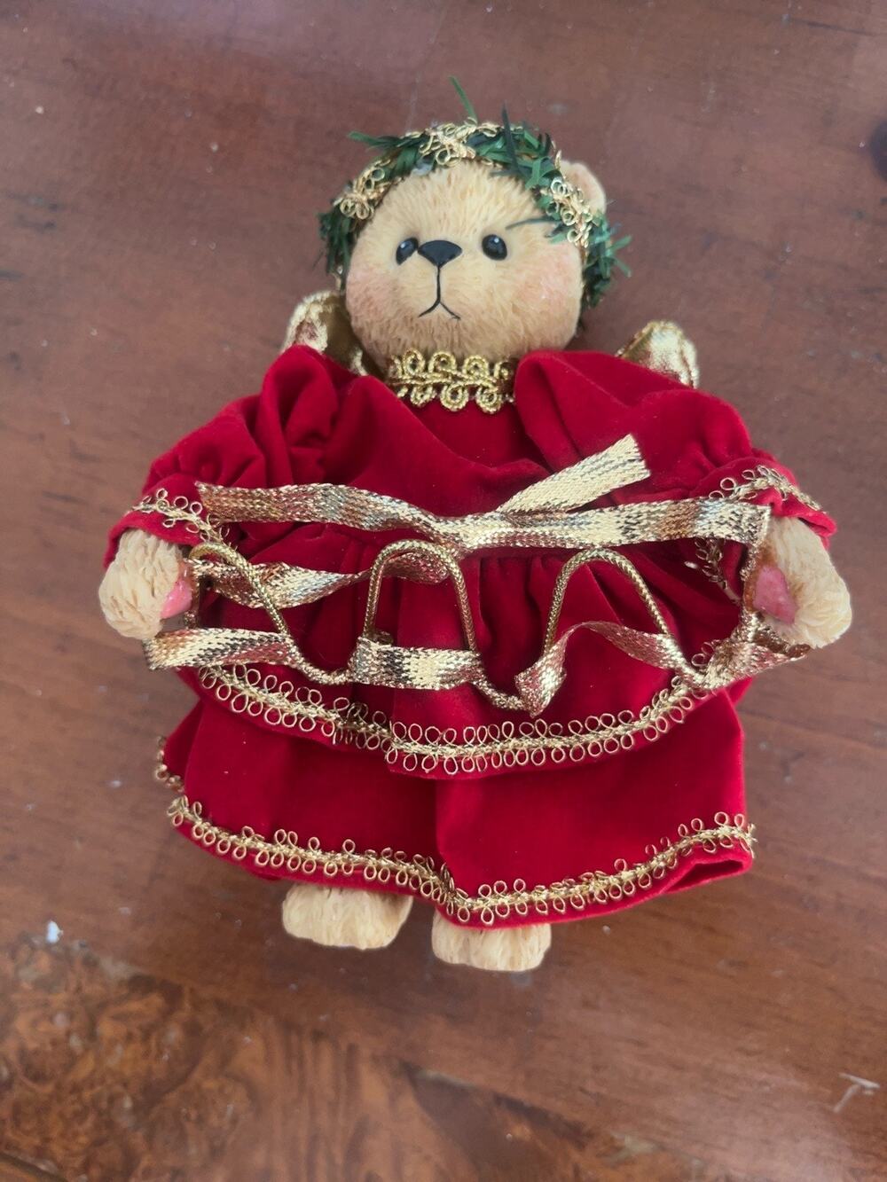 Vintage Christmas Teddy Bear Angel Ornament